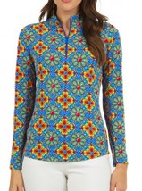 Nwt Ladies Ibkul Scarlet Blue Multi Long Sleeve Mock Golf Shirt - S M L Xl Xxl - £55.07 GBP