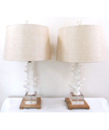 Pair of Uttermost Corallo White Coral Crystal Cube Wood Pattern Base Tab... - $677.05 CAD