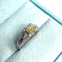 1.03 Carat Cushion Intense Yellow Diamond Engagement Ring 14k White Gold - £1,977.61 GBP