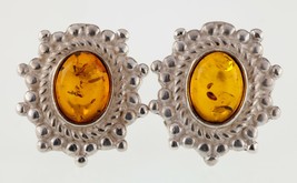 Argent Sterling Ambre Cabochon Boucles D&#39;Oreilles avec Papillon Arrière - $2,576.47 MXN
