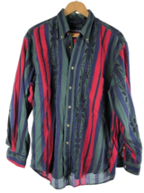 Vtg Nautica Shirt Medium Button Down Color Block Stripe 90s Southwestern Mens - £72.85 GBP
