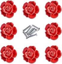8pcs RED Ceramic Vintage Floral Rose Cabinet Knobs USA SELLER Fast Shipping - £15.53 GBP