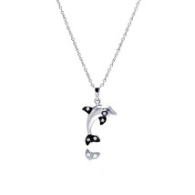 Sterling Silver 925 Rhodium Plated Black Plated Fins CZ Dolphin Pendant Necklace - £22.33 GBP