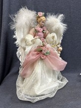Vintage Christmas Angel Tree Topper 17” Porcelain Face &amp; Hands Feather Wings - £31.73 GBP