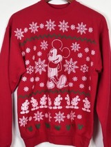Disney Mickey Mouse Santa Red Big Print Sweatshirt Small Christmas Snowf... - $29.12