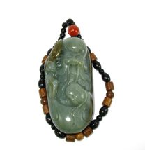 3.5&quot; China Nature Certified Nature Hetian Nephrite Jade Longevity God Hand Carve - £150.25 GBP