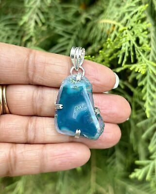 Pendentif en pierre agate géode druzy plaqué argent sterling 925, 2 - $12.19