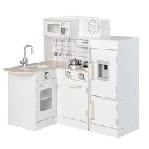 Wooden Play Kitchen Kids Corner Kitchen Playset W/Microwave&amp;Fridge for Toddlers - £181.22 GBP