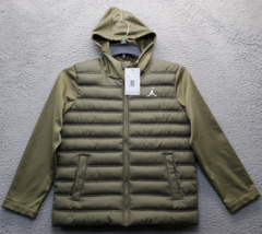 Jordan Hybrid Jacket Boys Medium Green Long Sleeve Packable Down Hooded ... - $49.50