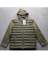 Jordan Hybrid Jacket Boys Medium Green Long Sleeve Packable Down Hooded ... - $49.50