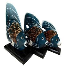 Balinese Wood Handicrafts Blue Tropical Angel Fish Family Set of 3 Figur... - $455.86 MXN