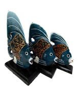 Balinese Wood Handicrafts Blue Tropical Angel Fish Family Set of 3 Figur... - €21,29 EUR