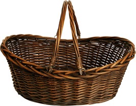 Small Dark Brown Hand Woven Wicker Basket For Storage With Handles From Wald - £35.96 GBP