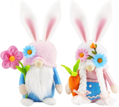 Easter Bunny Gnomes Plush Decor: Spring Pink Rabbit Gnome Decorations for Home, - £16.51 GBP