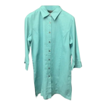 Dialogue Womens Button Front Shirt Blue 3/4 Sleeve Collar Linen Blend Sl... - £14.96 GBP