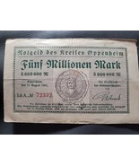  German 5M Mark from 1923 Rotgeld Des Kreifes Oppenheim Banknote - £11.05 GBP