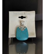 Sterling Silver 925 Stamp Faux Turquoise Filigree Square Pendant New Ret... - £21.37 GBP