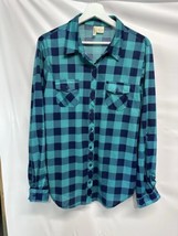 Passport Button Up Top Roll Tab Sleeve Plaid Blue Green XL - £13.76 GBP