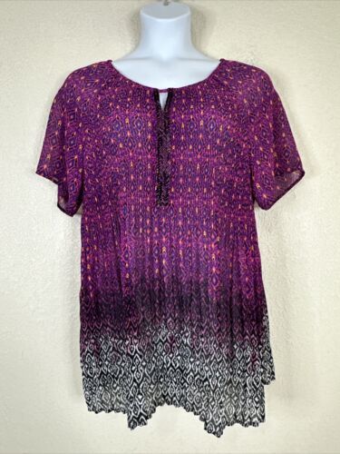 Primary image for Catherines Womens Plus Size 1X Purple Ombre Crinkle Keyhole Blouse Short Sleeve