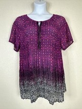 Catherines Womens Plus Size 1X Purple Ombre Crinkle Keyhole Blouse Short Sleeve - £15.53 GBP