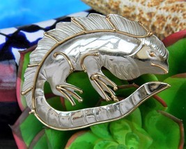 Iguana Lizard Mixed Metal Brooch Pin Handcrafted Silver Gold Tone OOAK - $32.95