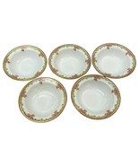 Elite Works Limoges France 5 Soup Bowls 6 inch Pink White Floral Gilt An... - £75.34 GBP