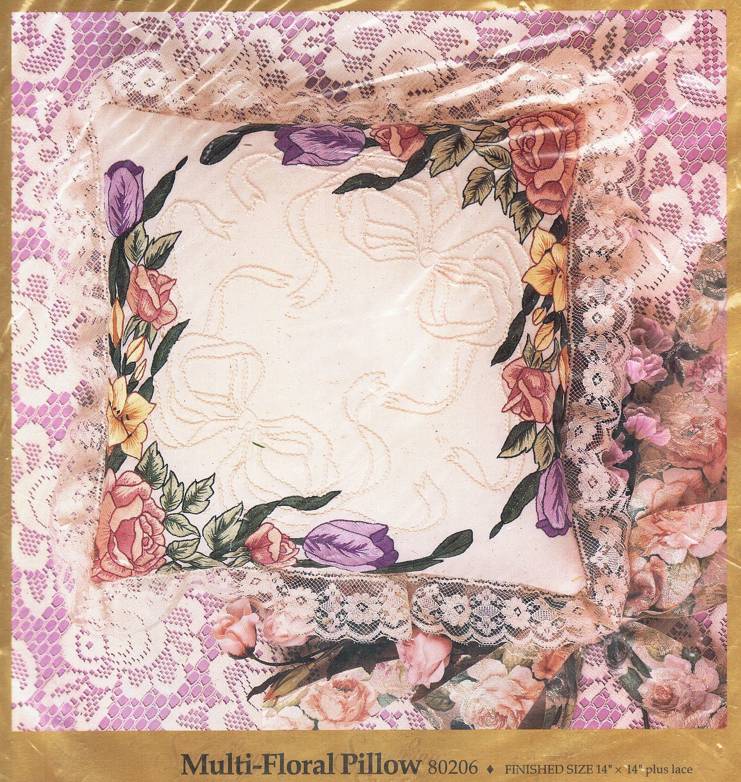 Primary image for Vtg 1991 Something Special Candamar Multi Floral Pillow Candlewick KIT 14" x 14"