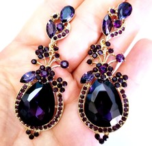 Purple Chandelier Earrings, Rhinestone Crystal 3 inch, Pageant Bridal Dr... - £28.83 GBP