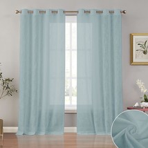 Melodieux Aqua Linen Textured Semi Sheer Curtains 84 Inches Long For Living Room - £33.89 GBP