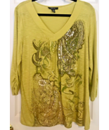 STYLE &amp; CO.  GREEN PRINT TOP SIZE XL WITH SILVER &amp; GOLD STUDS – V-NECK S... - £11.73 GBP
