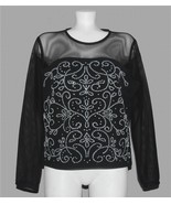 VTG Metaphor Raised Dots &amp; Sequins Scroll Back Mesh Upper Top &amp; Sleeves ... - $44.81 CAD