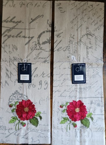 Two (2) C and F ~ Handcrafted ~ Floral Design ~ Polyester/Linen Guest Towels (C) Item image 4