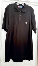 Chaps Men&#39;s Knit Polo Shirt Short Sleeves Logo 100% Cotton S/S Black Siz... - £12.68 GBP