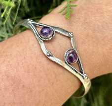 925 Sterling Silver Plated Natural Amethyst Cuff Bangle, Bracelet Jewelry 3 - £15.00 GBP