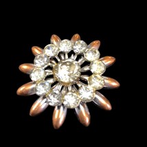 Vtg Silver Bronze Tone Clear Rhinestones Sunburst Flower Brooch Pin 1.75... - £30.56 GBP