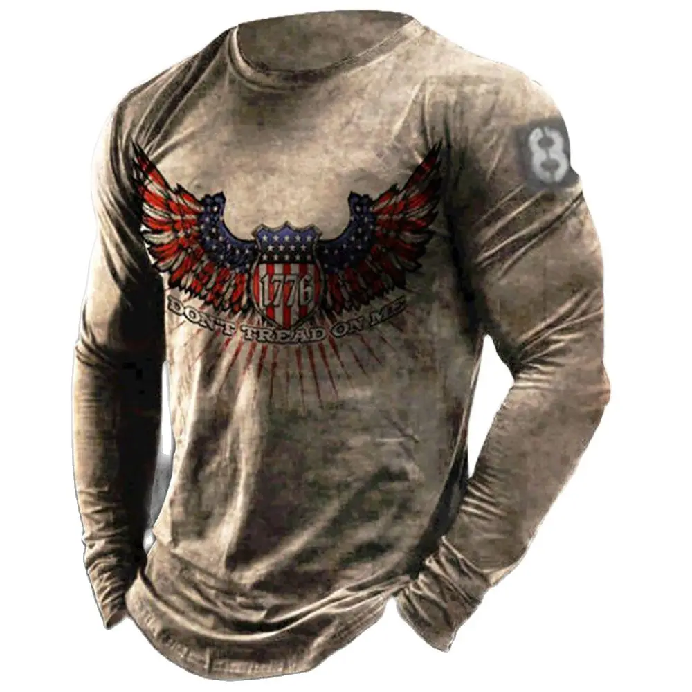 House Home Retro American Flag 3D Printed Long-Sleeved Men&#39;s T-shirts Au... - £19.66 GBP