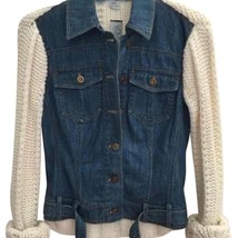 Cache Blue Denim Ivory Body Wool Blend Cream Knit Sleeve Top Jacket NWT ... - £145.34 GBP