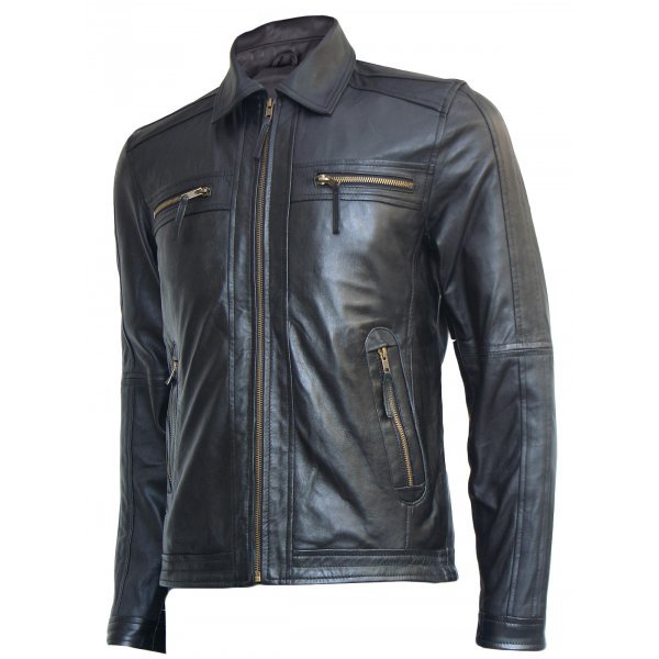 LE Zipper Time Less Black Leather Jacket Men