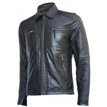 LE Zipper Time Less Black Leather Jacket Men - £117.46 GBP