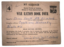 WW11 War Ration Books- 4 Crrynthiana ￼ Kentucky - £23.26 GBP