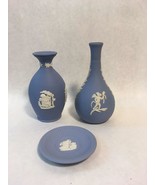 VINTAGE Set of Three Marshall Fields Blue Wedgwood Pieces 2 Vases &amp; Mini... - £141.67 GBP