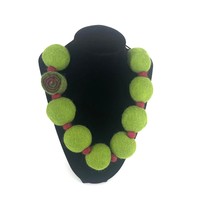 Green felt necklace, felt ball and swirl necklace, art necklace, one of a kind n - £31.17 GBP