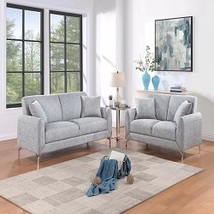 Lech Elegant 2-Piece Sofa Set in Light Gray Burlap-Like Fabric - $1,099.00