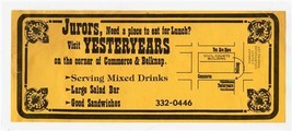 Yesteryears Restaurant Jurors Ad Card Tarrant County Courts Fort Worth Texas - £14.24 GBP