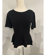 Short Sleeve Stretch Peplum Top Black Medium - $565.47 MXN
