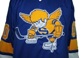 Any Name Number Minnesota Fighting Saints Retro Hockey Jersey Blue #20 Any Size image 4