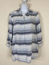 Natural Reflections Womens Size S Blue Striped Popover Tunic Blouse 3/4 Sleeve - £4.84 GBP