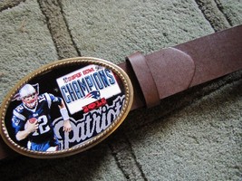 New England Patriots Super Bowl Xlix -Champion Buckle &amp; Brown Belt (24&quot; - 50&quot;) - £19.74 GBP