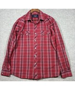 Classic Western Mens Shirt XXL Red Plaid Pearl Snap Unique Square Buttons - $291.49 MXN