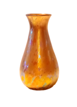 LUNDBERG Studios Art Glass Gold Aurene Iridescent Vase 7 1/2&quot; Tall - £196.13 GBP